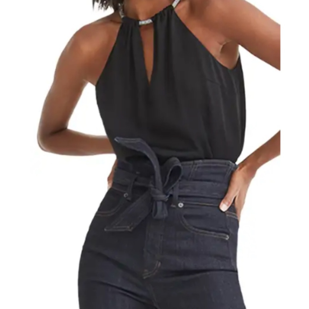 Veronica Beard 'Kusumi' Crystal-Neck Sleeveless Halter Top, Black